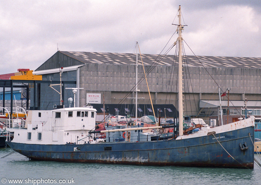 Photograph of the vessel  Hamnfjord pictured laid up in Southampton on 22nd July 2001