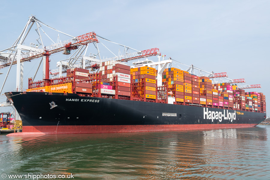 Photograph of the vessel  Hanoi Express pictured at Southampton Container Terminal on 26th April 2025