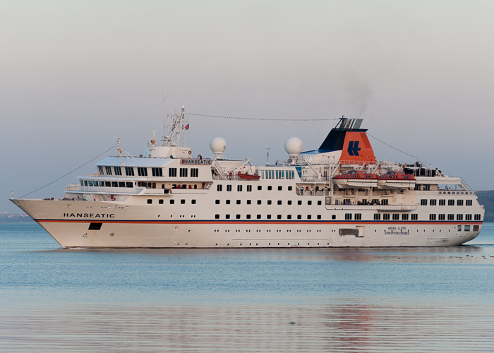 Photograph of the vessel  Hanseatic pictured departing Greenock Ocean Terminal on 21st September 2014
