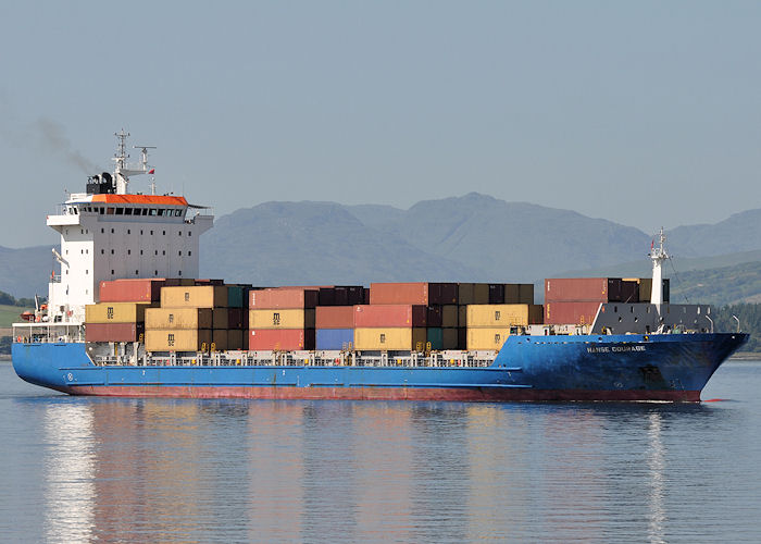 Photograph of the vessel  Hanse Courage pictured approaching Greenock Ocean Terminal on 20th July 2013