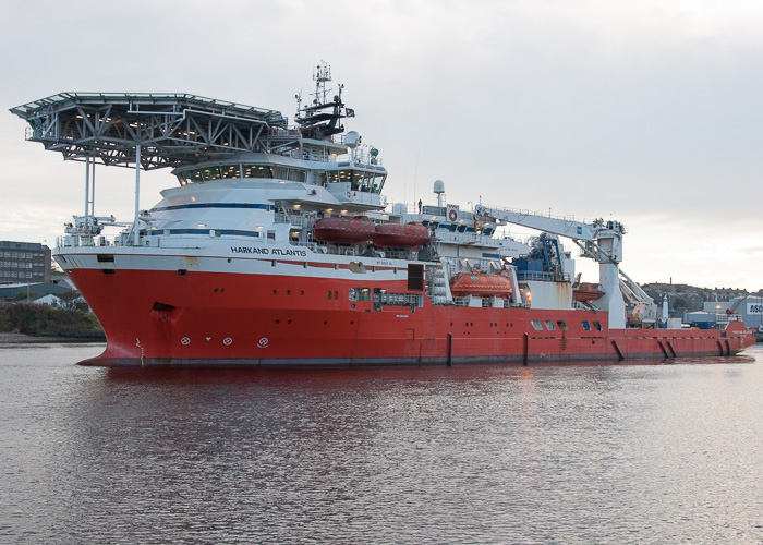 Photograph of the vessel  Harkand Atlantis pictured departing Aberdeen on 10th October 2014