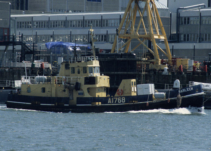 Photograph of the vessel RMAS Harlech pictured in Devonport Naval Base on 6th May 1996