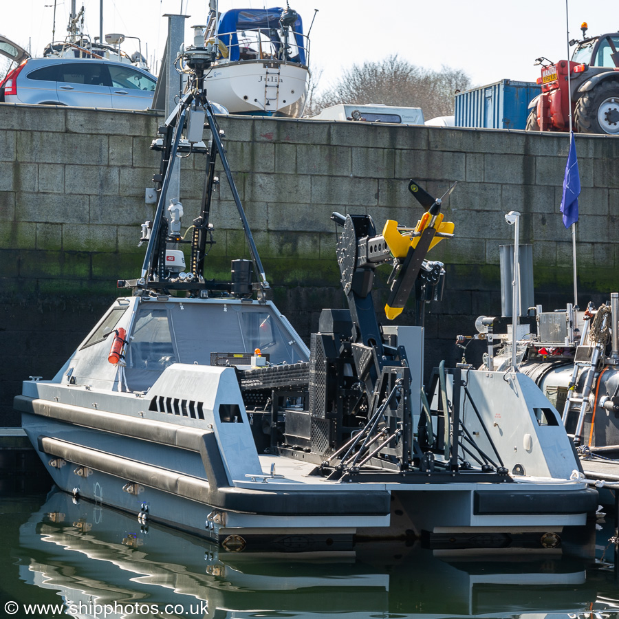 Photograph of the vessel RNMB Harrier pictured in James Watt Dock, Greenock on 26th March 2022