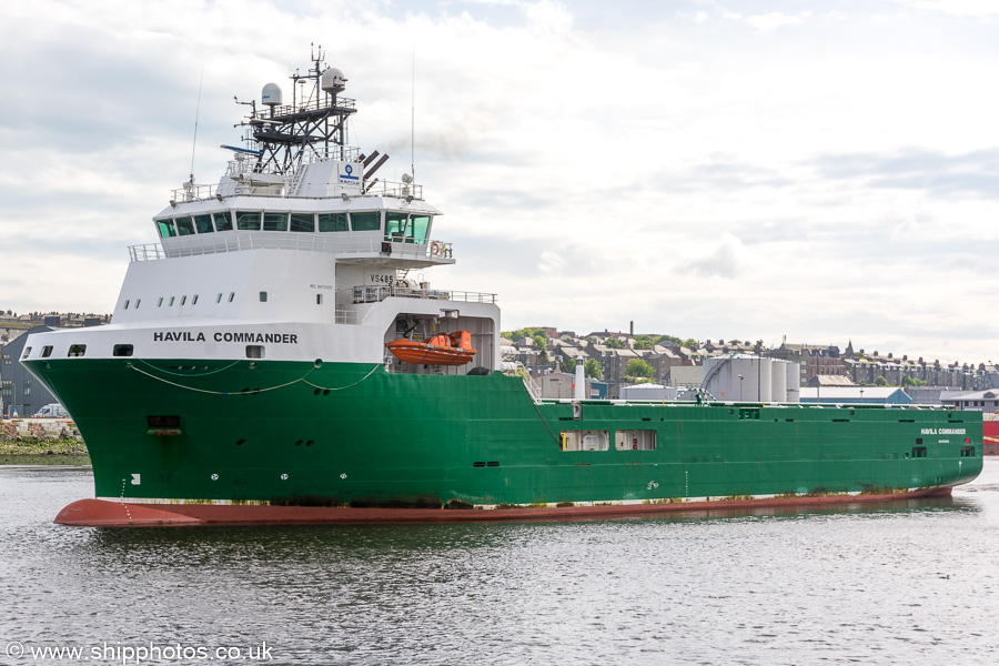 Photograph of the vessel  Havila Commander pictured departing Aberdeen on 29th May 2019