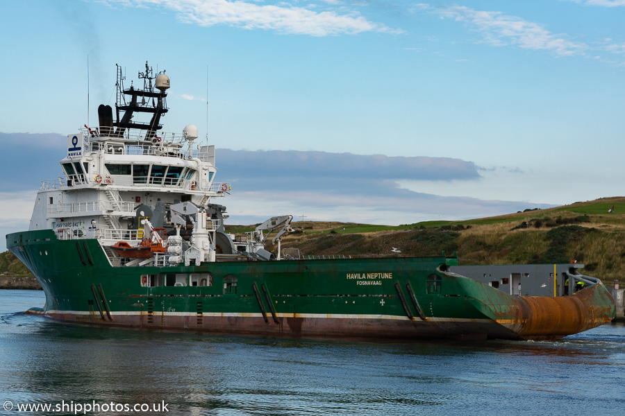 Photograph of the vessel  Havila Neptune pictured departing Aberdeen on 20th September 2015