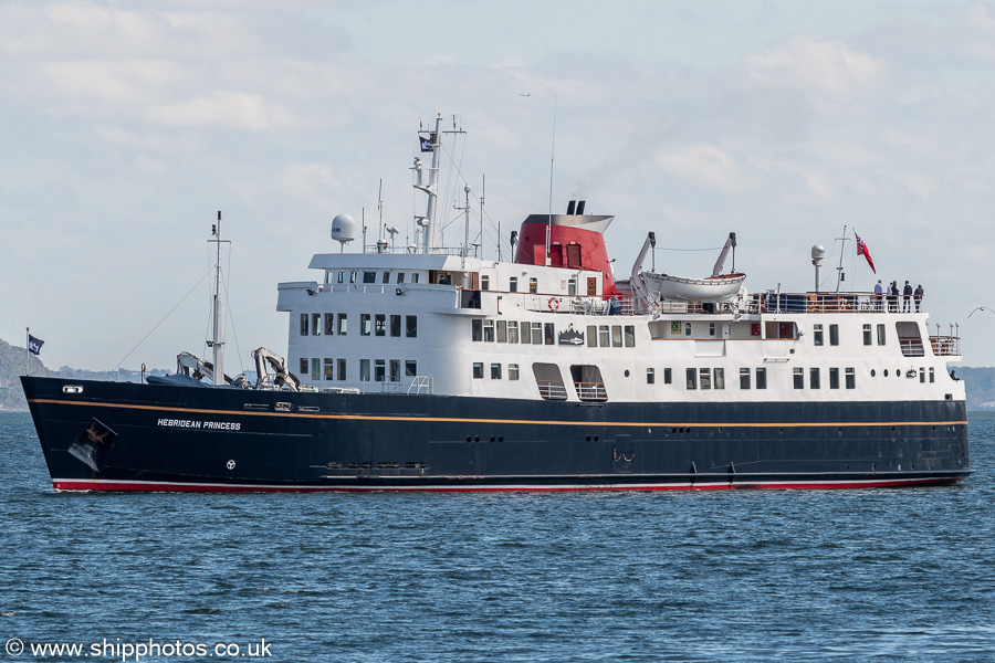 Photograph of the vessel  Hebridean Princess pictured passing Greenock on 20th April 2025