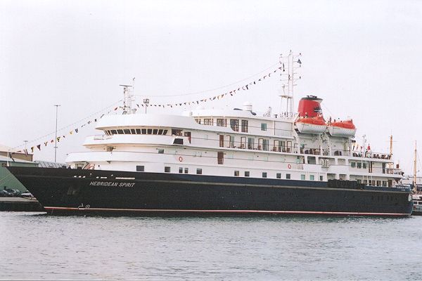 Photograph of the vessel  Hebridean Spirit pictured in Poole on 29th August 2001