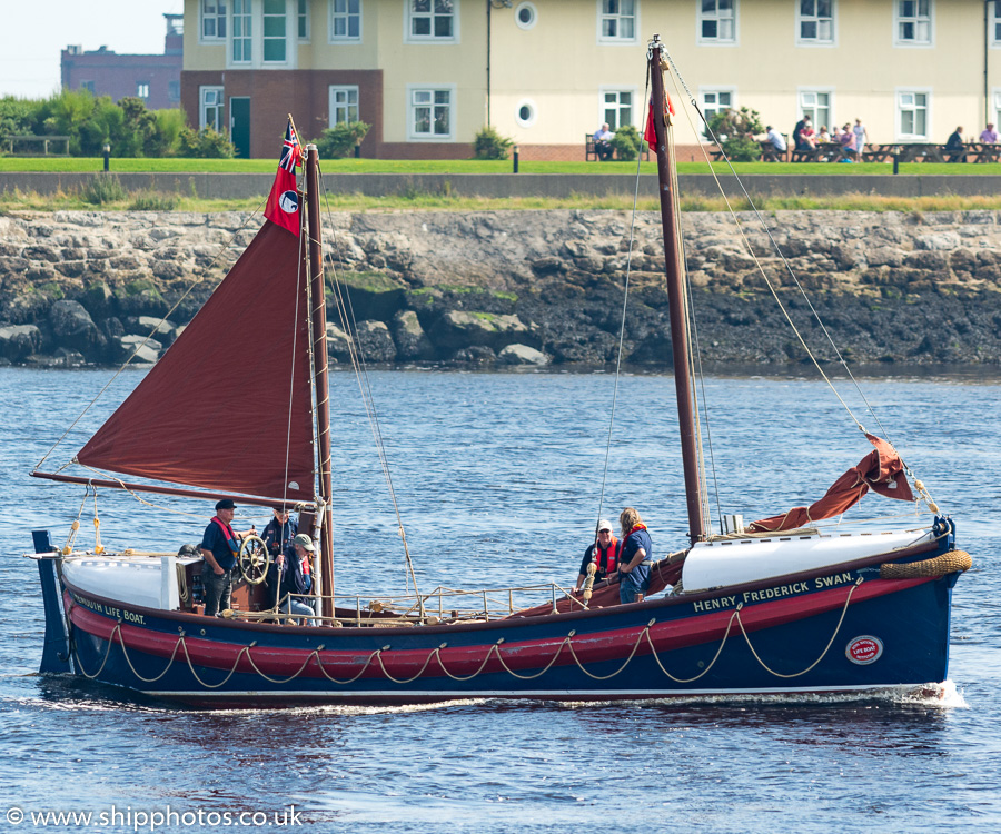 Photograph of the vessel RNLB Henry Frederick Swan pictured passing North Shields on 24th August 2019