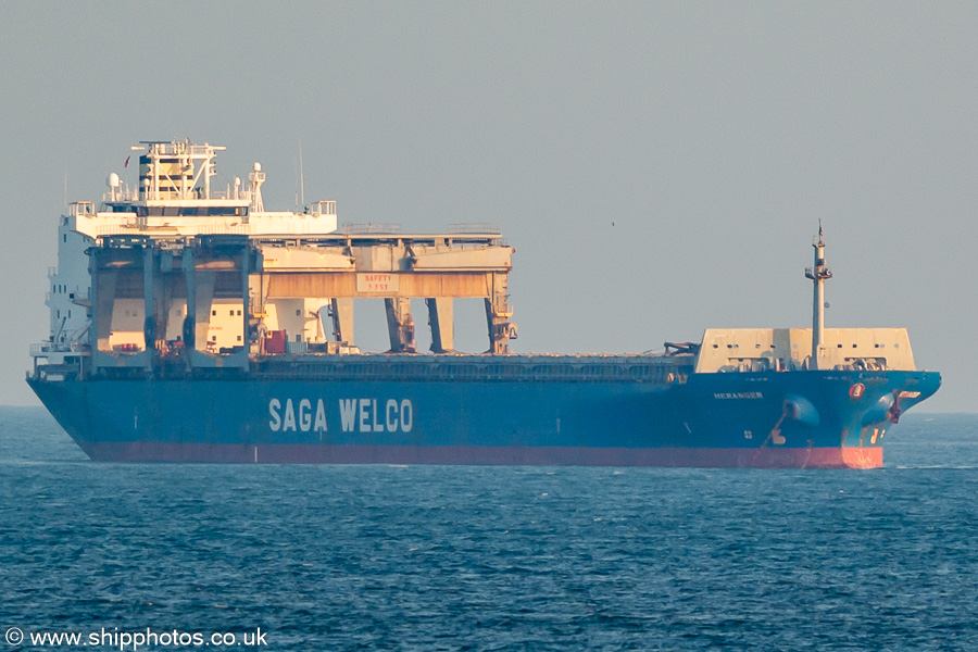 Photograph of the vessel  Heranger pictured at anchor off Tynemouth on 1st February 2025