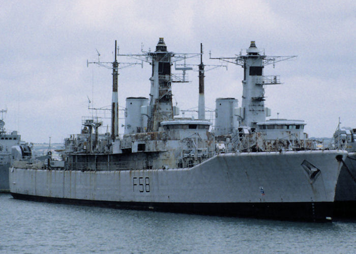 Photograph of the vessel HMS Hermione pictured laid up in Fareham Creek on 13th July 1997