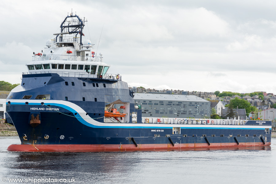 Photograph of the vessel  Highland Chieftain pictured departing Aberdeen on 27th May 2019