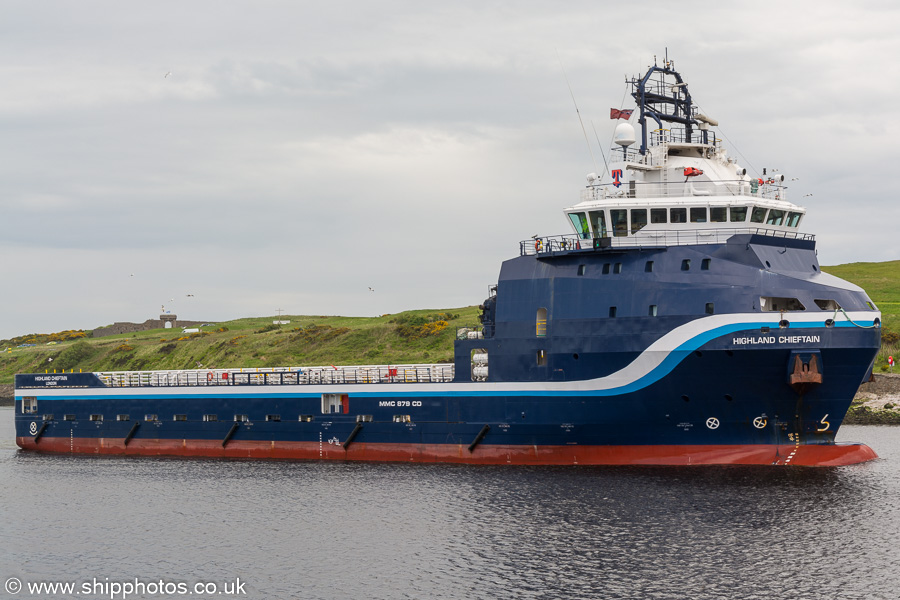 Photograph of the vessel  Highland Chieftain pictured arriving at Aberdeen on 29th May 2019