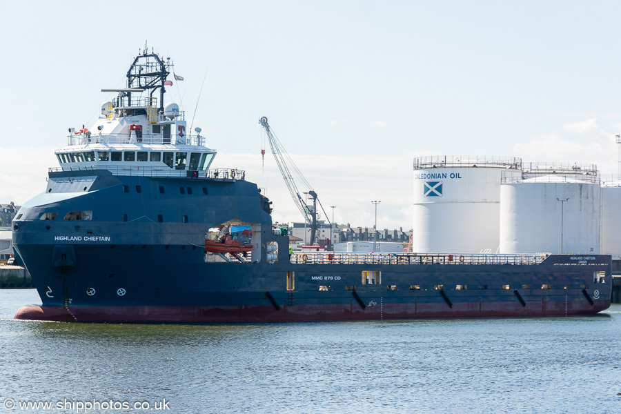 Photograph of the vessel  Highland Chieftain pictured arriving at Aberdeen on 10th August 2023