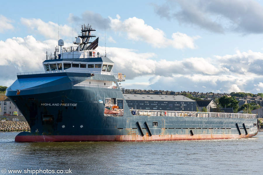Photograph of the vessel  Highland Prestige pictured departing Aberdeen on 8th August 2023