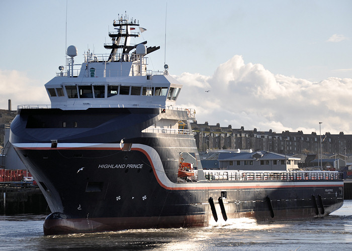 Photograph of the vessel  Highland Prince pictured arriving at Aberdeen on 17th April 2012