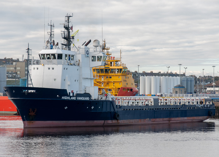 Photograph of the vessel  Highland Vanguard pictured arriving at Aberdeen on 12th October 2014