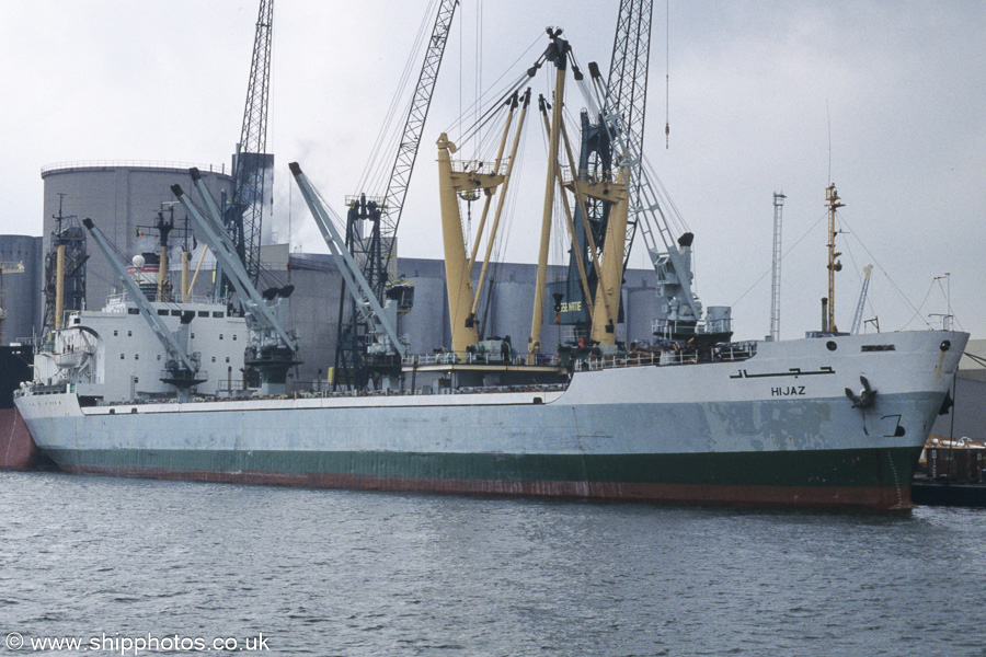 Photograph of the vessel  Hijaz pictured in Zesde Havendok, Antwerp on 20th June 2002