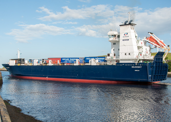 Photograph of the vessel  Hildasay pictured departing Aberdeen on 8th June 2014