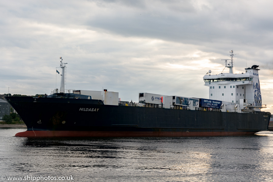 Photograph of the vessel  Hildasay pictured departing Aberdeen on 19th September 2015