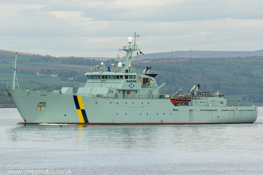 Photograph of the vessel fpv Hirta pictured passing Greenock on 9th May 2024