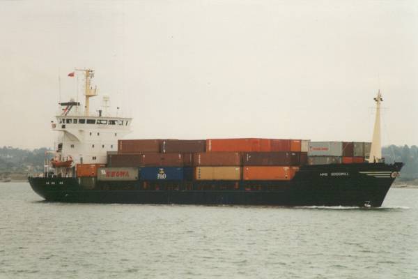 Photograph of the vessel  HMS Goodwill pictured arriving in Southampton on 10th February 1998