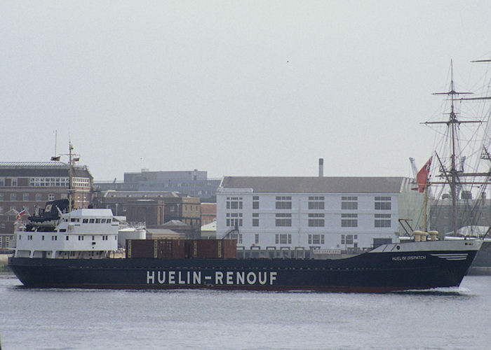 Photograph of the vessel  Huelin Dispatch pictured departing Portsmouth Harbour on 28th July 1991
