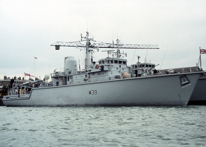 Photograph of the vessel HMS Hurworth pictured in Portsmouth Naval Base on 12th March 1988