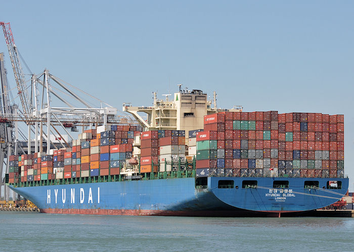 Photograph of the vessel  Hyundai Global pictured at Southampton Container Terminal on 8th June 2013