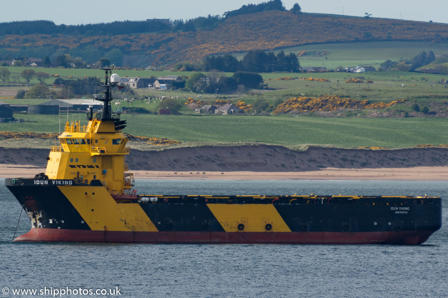 Photograph of the vessel  Idun Viking pictured at anchor in Aberdeen Bay on 17th May 2015