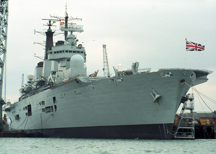 Photograph of the vessel HMS Illustrious pictured in Portsmouth Naval Base on 12th March 1988