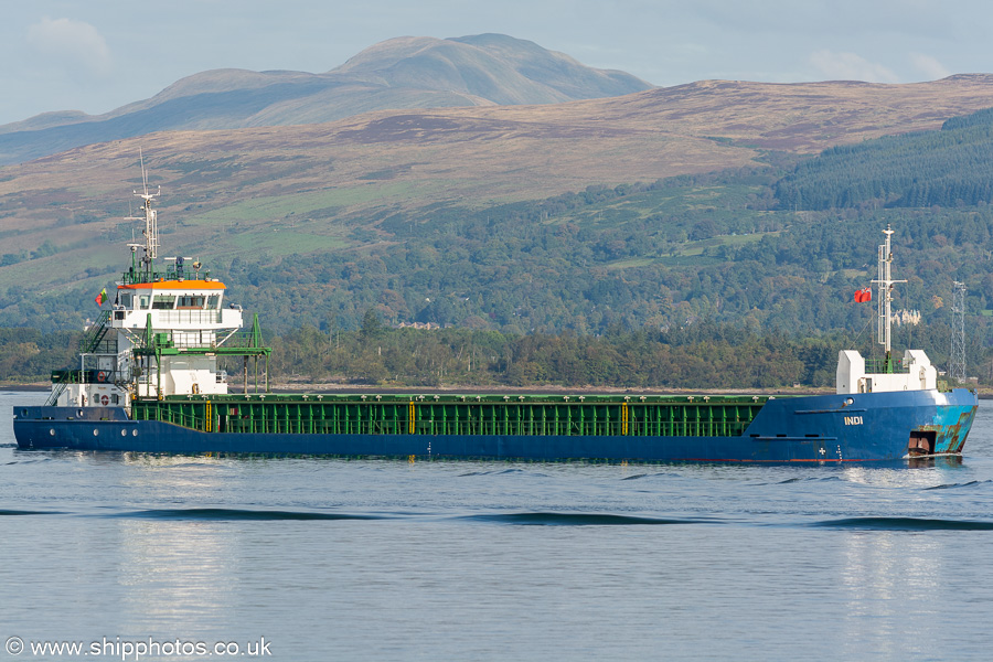 Photograph of the vessel  Indi pictured passing Greenock on 29th September 2022