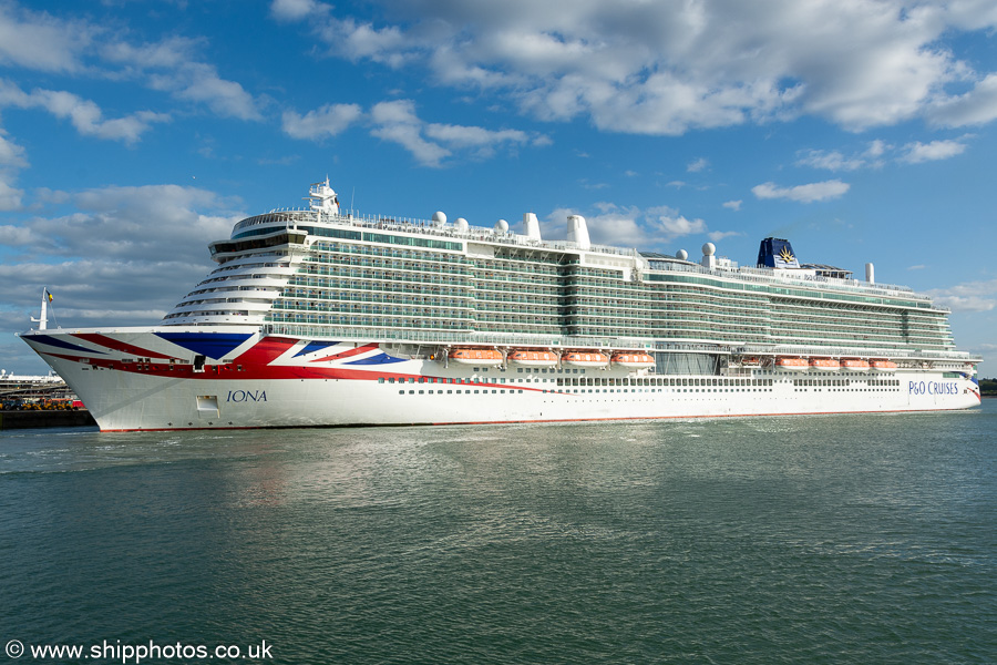 Photograph of the vessel  Iona pictured departing Southampton on 20th April 2024