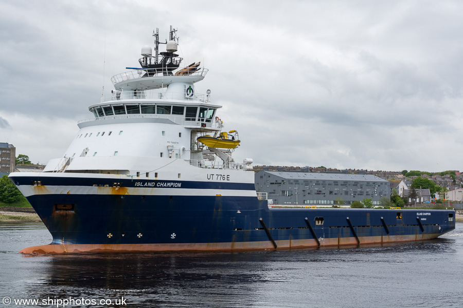 Photograph of the vessel  Island Champion pictured departing Aberdeen on 28th May 2019