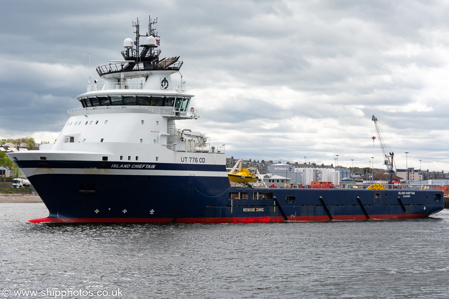 Photograph of the vessel  Island Chieftain pictured departing Aberdeen on 13th May 2022