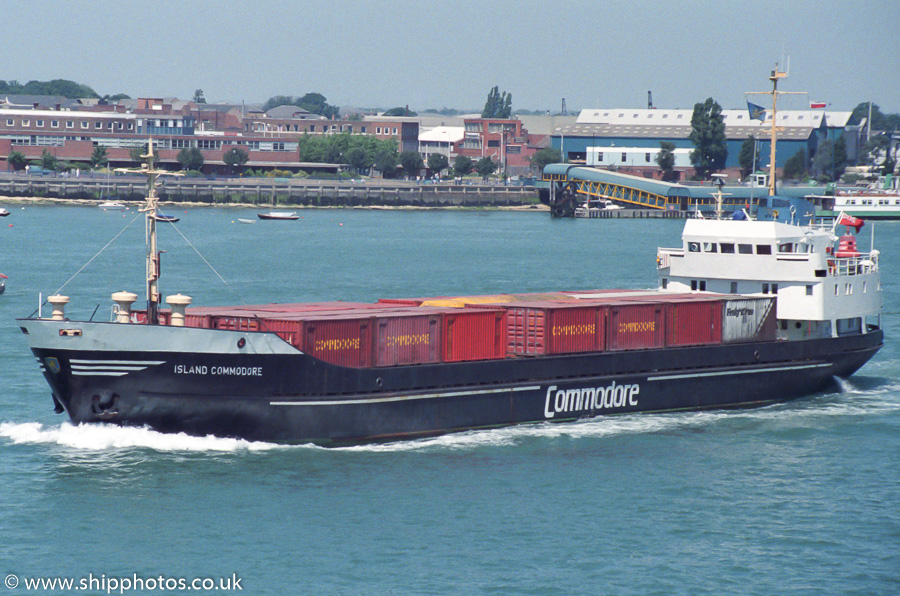 Photograph of the vessel  Island Commodore pictured departing Portsmouth Harbour on 2nd July 1989