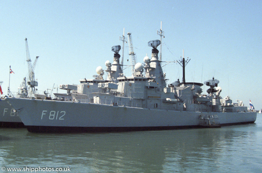 Photograph of the vessel HrMS Jacob van Heemskerck pictured in Portsmouth Naval Base on 7th May 1989