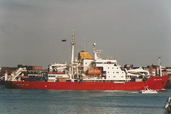 Photograph of the vessel RRS James Clark Ross pictured departing Portsmouth Harbour on 23rd September 1995