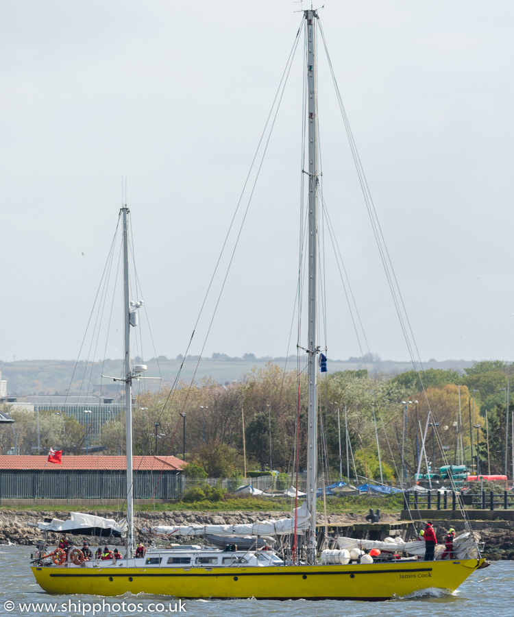 Photograph of the vessel  James Cook pictured in the mouth of the River Tyne on 4th May 2019