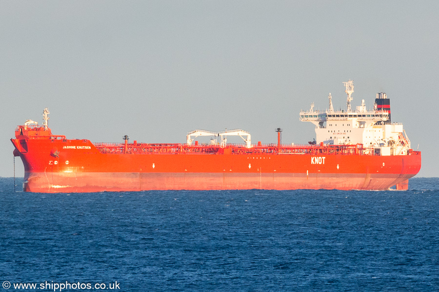 Photograph of the vessel  Jasmine Knutsen pictured at anchor off Aberdeen on 11th September 2024