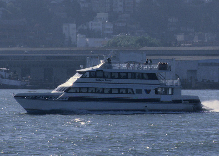 Photograph of the vessel  Jet Cat Express pictured approaching San Francisco on 13th September 1994