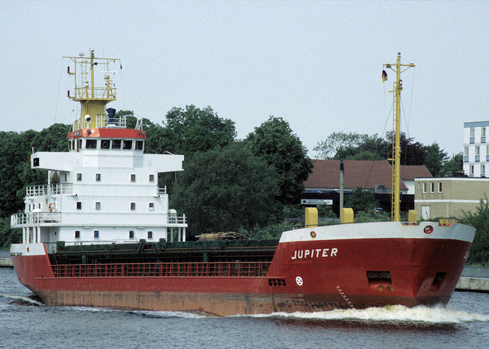 Photograph of the vessel  Jupiter pictured passing through Rendsburg on 8th June 1997