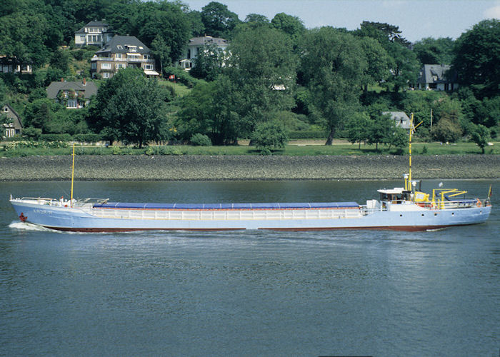 Photograph of the vessel  Kaja-H pictured departing Hamburg on 5th June 1997