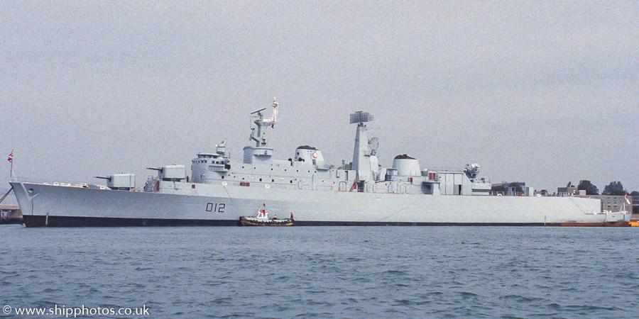 HMS Kent pictured in Portsmouth Naval Base on 17th September 1988