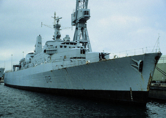 HMS Kent pictured laid up in Portsmouth Naval Base on 27th May 1996
