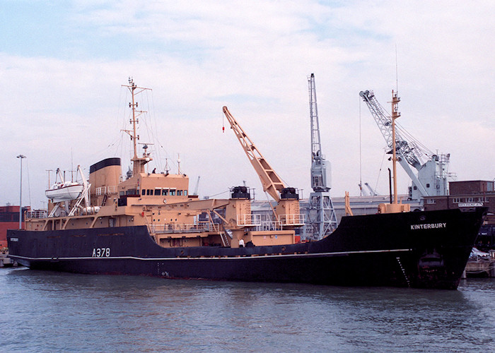 Photograph of the vessel RMAS Kinterbury pictured in Portsmouth on 26th October 1988