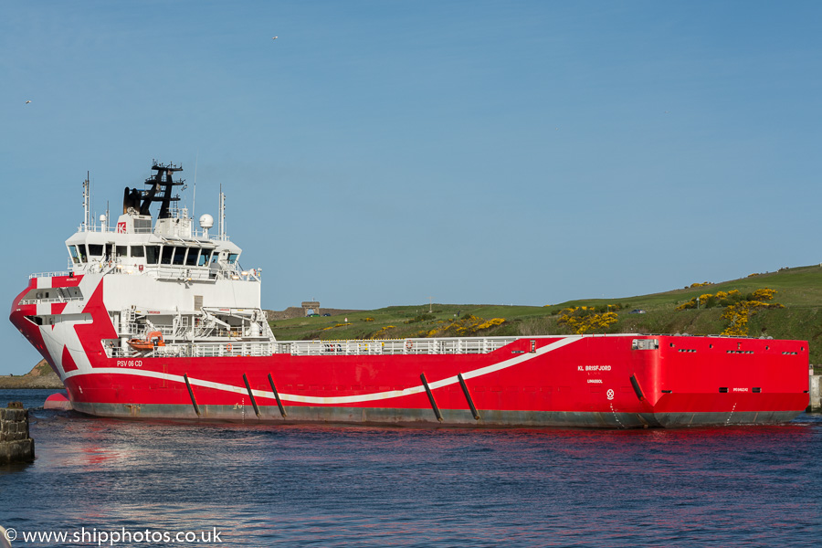 Photograph of the vessel  KL Brisfjord pictured departing Aberdeen on 22nd May 2015