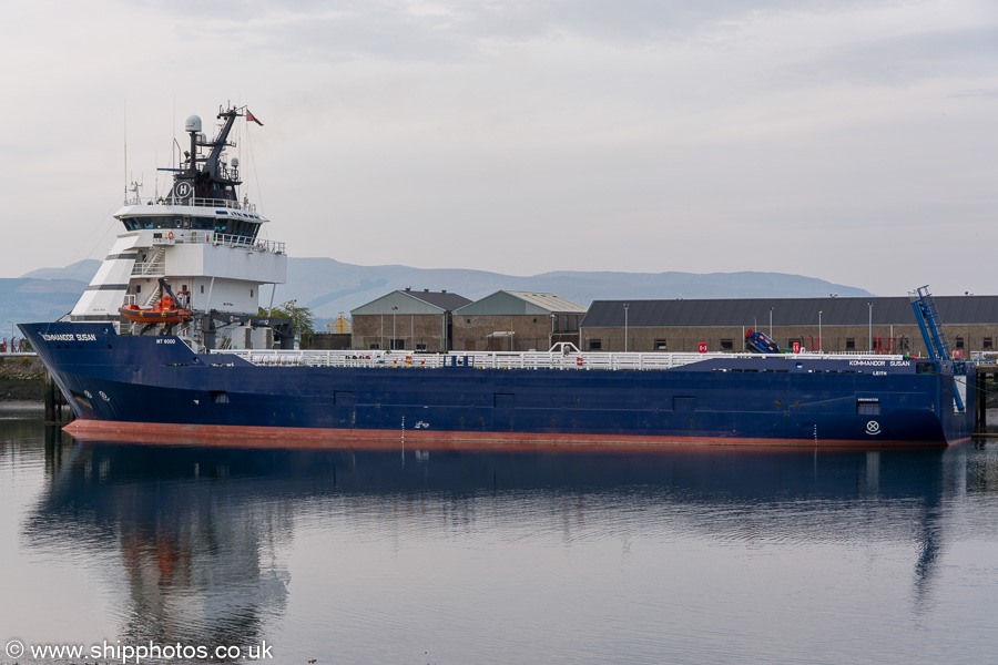 Photograph of the vessel rv Kommandor Susan pictured at the Great Harbour, Greenock on 19th April 2019