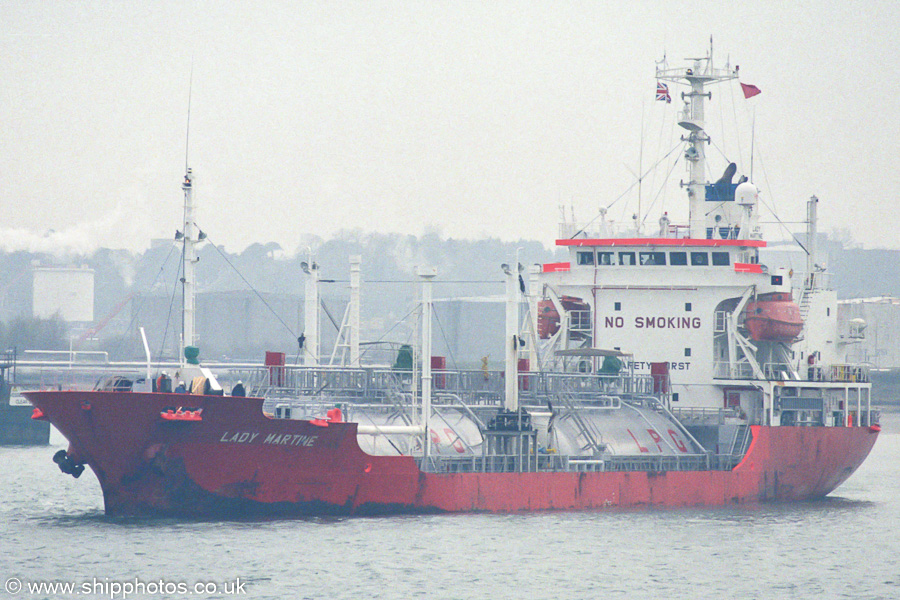 Photograph of the vessel  Lady Martine pictured departing Fawley on 12th April 2003
