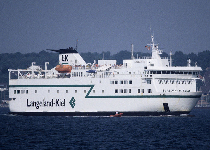 Photograph of the vessel  Langeland III pictured arriving at Kiel on 22nd August 1995