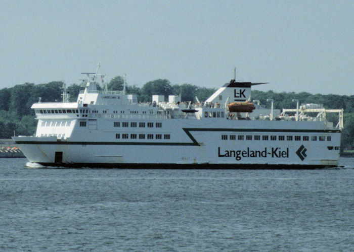 Photograph of the vessel  Langeland III pictured arriving at Kiel on 7th June 1997